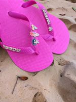 Havaianas Top Rosa Flux + Escrita Dourada + 3 Meninas Super Poderosas +  Coração Strass