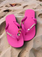 Havaianas Top Rosa Flux + Escrita Dourada + 3 Meninas Super Poderosas +  Coração Strass