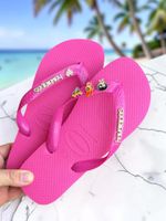 Havaianas Top Rosa Flux + Escrita Dourada + 3 Meninas Super Poderosas +  Coração Strass