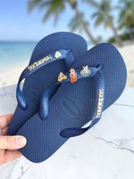Havaianas Top Marinho + Escrita Dourada + 3 Meninas Super Poderosas +  Coração Strass