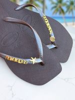 Havaianas Square Café + Escrita Dourada + Estrela e Concha Peroladas