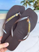 Havaianas Square Café + Escrita Dourada + Estrela e Concha Peroladas