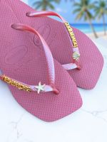 Havaianas Square Canyon Clay + Escrita Dourada + Estrela e Concha Peroladas