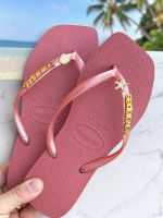 Havaianas Square Canyon Clay + Escrita Dourada + Estrela e Concha Peroladas