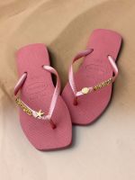 Havaianas Square Canyon Clay + Escrita Dourada + Estrela e Concha Peroladas