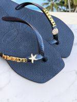 Havaianas Square Preto + Escrita Dourada + Estrela e Concha Peroladas