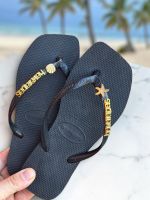 Havaianas Square Preto + Escrita Dourada + Estrela e Concha Peroladas