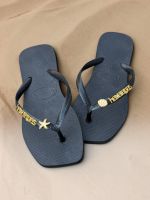 Havaianas Square Preto + Escrita Dourada + Estrela e Concha Peroladas