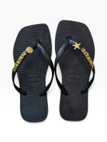 Havaianas Square Preto + Escrita Dourada + Estrela e Concha Peroladas