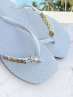 Havaianas Square Branco + Escrita Dourada + Estrela e Concha Peroladas