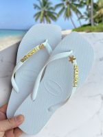 Havaianas Square Branco + Escrita Dourada + Estrela e Concha Peroladas