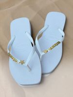 Havaianas Square Branco + Escrita Dourada + Estrela e Concha Peroladas