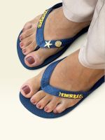 Havaianas Top Marinho + Escrita Dourada + Concha e Estrela Peroladas