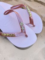 Havaianas Top Rosa Ballet + Escrita Dourada + Concha e Estrela Peroladas