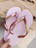 Havaianas Top Rosa Ballet + Escrita Dourada + Concha e Estrela Peroladas