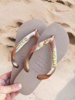 Havaianas Top Rose Gold + Escrita Dourada + Concha e Estrela Peroladas