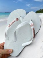 Havaianas Top Branca + Escrita Rose + Concha e Estrela Rose