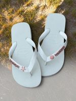 Havaianas Top Branca + Escrita Rose + Concha e Estrela Rose