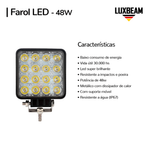 Kit 2 Farol LED Quadrado 48w 16 Leds 12v - 24v 6500k Aluminio