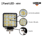 Kit 2 Farol LED Quadrado 48w 16 Leds 12v - 24v 6500k Aluminio
