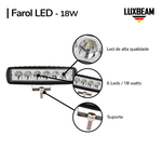 Kit 2 Farol LED Retangular 18w 6 Leds 12v - 24v 6500k Aluminio