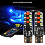 Kit 2 Lâmpada LED T10 RGB com controle remoto 12v