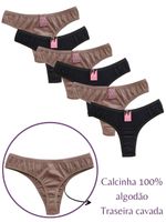 Kit 6 Calcinhas de algodão traseira cavada canela e nude