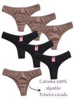 Kit 6 Calcinhas de algodão traseira cavada canela e nude
