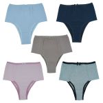 Calcinha alta cottom, lateral dupla, cores sortidas kit 5 un