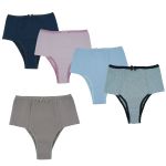 Calcinha alta cottom, lateral dupla, cores sortidas kit 5 un