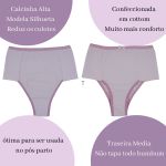 Calcinha alta cottom, lateral dupla, cores sortidas kit 5 un