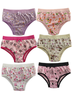 Calcinha infantil de algodão com cós, estampas variadas, kit com 6 uni