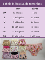 Calcinha infantil de algodão com cós, estampas variadas, kit com 6 uni