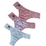 Calcinhas de algodão com lateral de renda - Kit 3 un