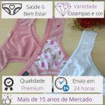 Calcinhas de algodão com lateral de renda - Kit 3 un