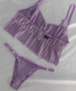 Conjunto lingerie Lívia - Cropped de renda e tanga regulável - Lilas