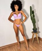 Conjunto lingerie Lívia - Cropped de renda e tanga regulável - Lilas