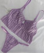 Conjunto lingerie Lívia - Cropped de renda e tanga regulável - Lilas