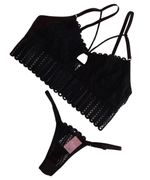 Conjunto lingerie Lívia - Cropped de renda e tanga regulável - Preto