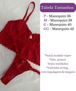 Conjunto lingerie Lívia - Cropped de renda e tanga regulável - Vermelho