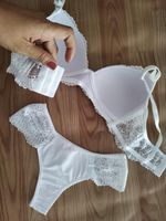 Conjunto lingerie renda, bojo triangular, sem aros - Branco