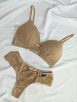 Conjunto lingerie renda, bojo triangular, sem aros - Canela