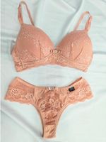 Conjunto lingerie rendado, bojo triangular, sem aros  Rosa