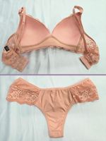 Conjunto lingerie rendado, bojo triangular, sem aros  Rosa
