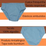 Cueca Infantil Slip cores sortidas 100% algodão - kit 6 un