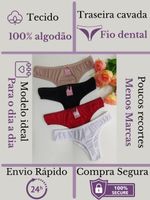 Kit 7 Calcinhas de algodão traseira cavada cores sortidas