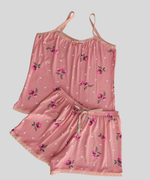 Pijama Verão Shortdoll em Suede com Renda + Tanga String  