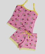 Pijama Verão Shortdoll em Suede com Renda + Tanga String  
