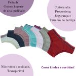 Calcinhas Premium de Cottom Adulto, Cintura Alta com Cós kit 7 uni