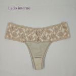 Tanga Ana Paula - Calcinha Microfibra Cós Renda Fio - Canela